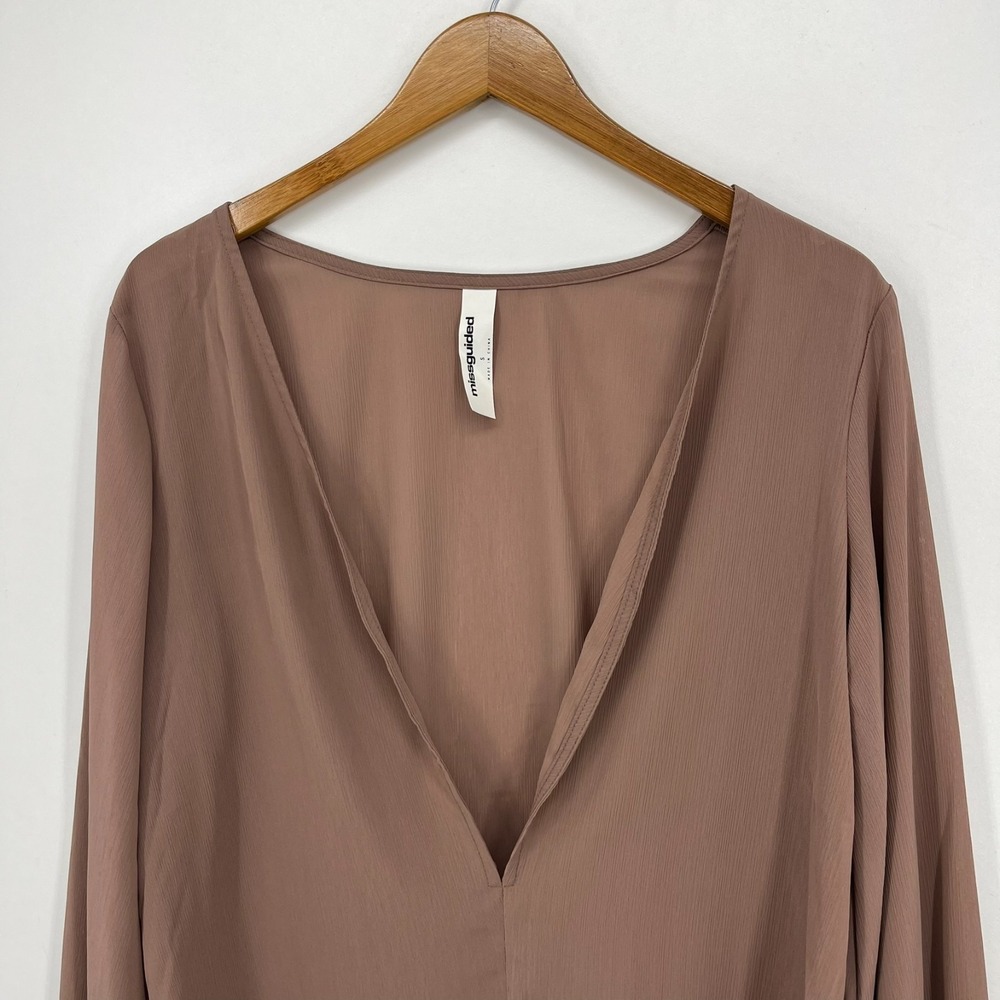 Missguided Blouse Women's Size S Purple Solid Open Neck Long Sleeve New NWT - Picture 2 of 9